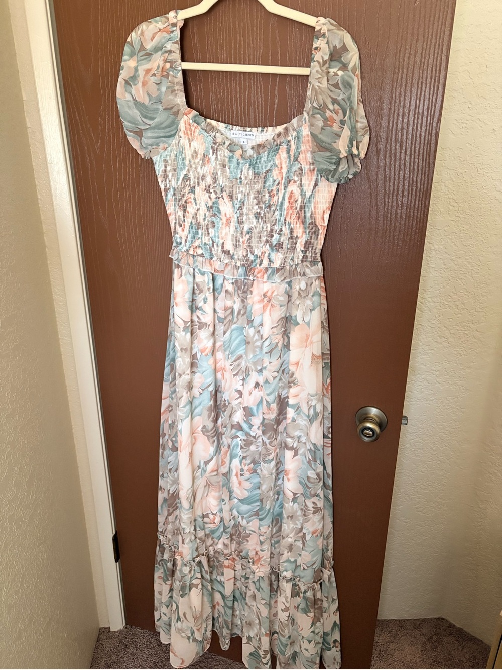 Baltic Born Pastel Floral Maxi Dress in Light Green and Peach